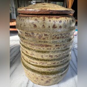 Handmade textured pottery cannister with lid